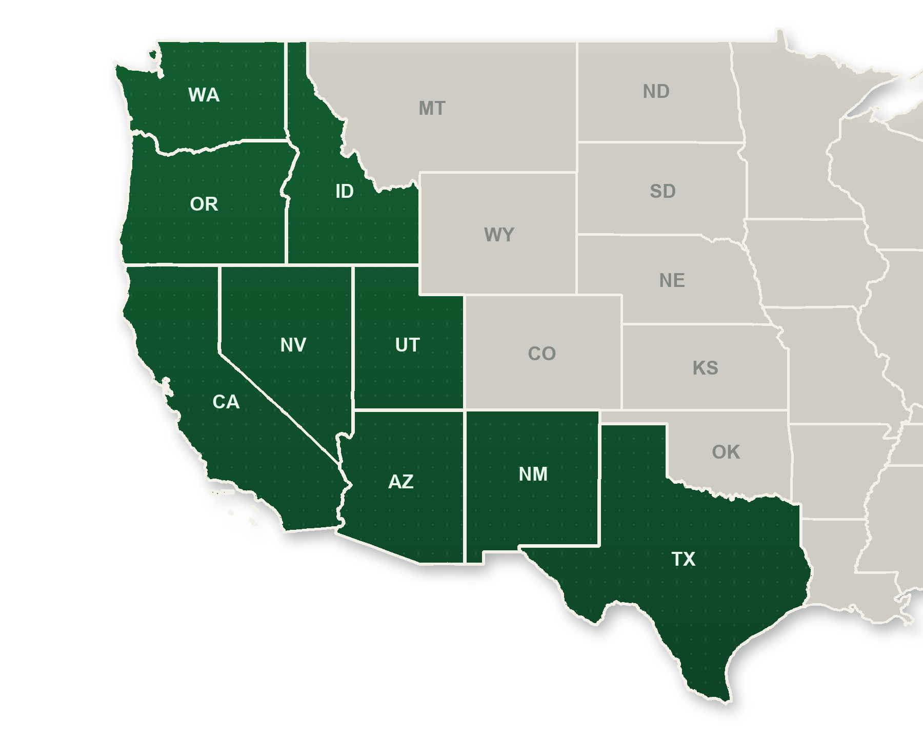 Map highlighting InSite Telecom's licensed service area in California, Arizona, Idaho, Nevada, New Mexico, Oregon, Texas, Utah, and Washington