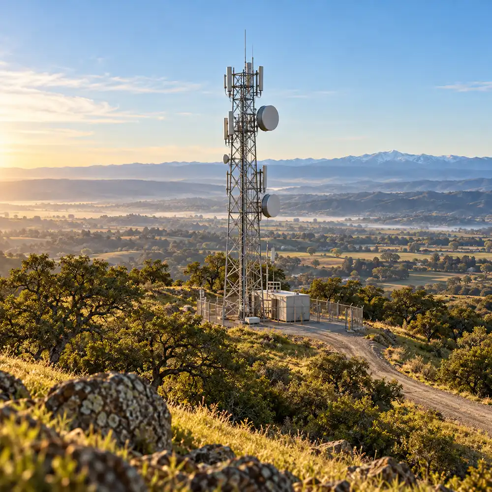 Communications tower overlooking Northern California hills